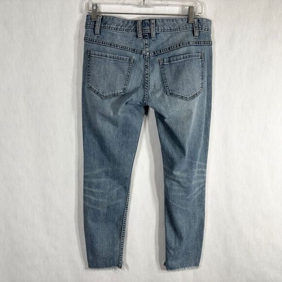 Free People Size 26 Jeans Skinny Cropped Distressed Low Rise Blue Denim 812 - Picture 2 of 9